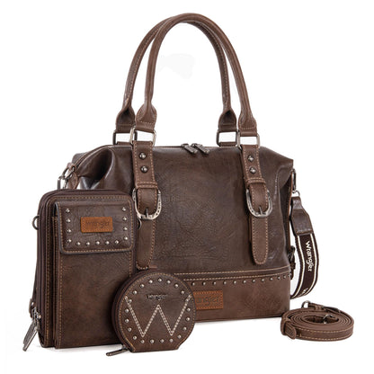 Wrangler 3Pcs Doctor Bag Set for Women, Top Handle Satchel Purse Barrel Handbags Cell Phone Purse Leather Hobo Bags WG48S-S5110CF