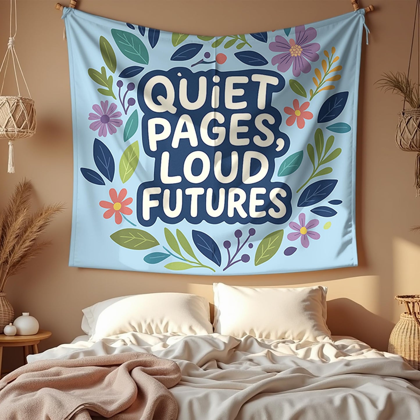 Elmsfell Reading Corner Tapestry for Classroom – Quiet Pages Loud Futures Motivational Wall Art, Boho Floral Library Decor for Elementary School & English Teacher Gift (50x60 Inch)