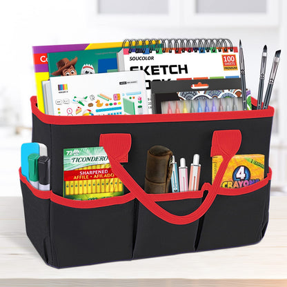 Godery Desktop Tote and Organizer, Teacher Helper caddy Bag for Arts, Books, Stationery, Office Desk Organization, Make-up Storage with Handles for Travel (Black)