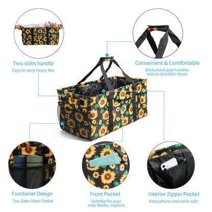 Joyfol Day Extra Large Utility Tote Bag, Reusable Grocery Bags Foldable, Upgraded Metal Frame, With Sturdy Handles Reinforced Bottom Heavy Duty Oxford Fabric Moving Shopping Bags, Sunflower
