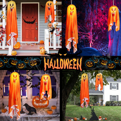 FUNIAO (New) 2 Pcs Halloween Decorations Outdoor, Spooky Ghost with String Lights, Halloween Haunted House Props Battery Operated for Porch, Tree, Patio, Yard, Front Door, Party - Orange