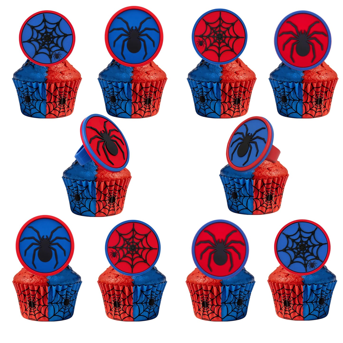 48 PCS Spider Cupcake Rings, Spider Cupcake Toppers Cake Toppers Dessert Decorations for Birthday Halloween Party Classroom Prizes
