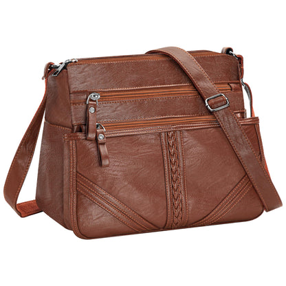 ELDA Crossbody Bags For Women Pocketbooks Soft PU Leather Purses and Handbags Multi Pocket Shoulder Bag (Amber Brown)