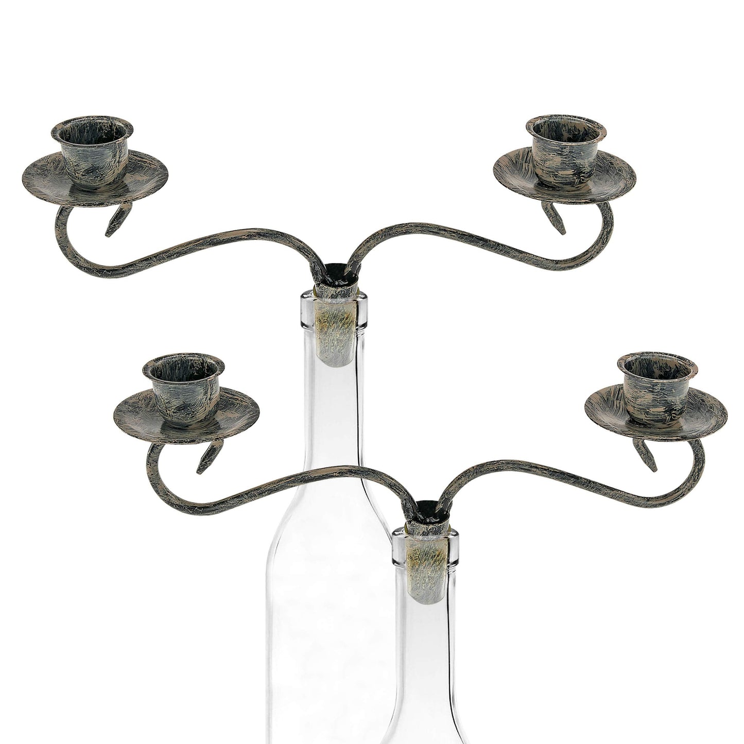 Wine Bottle Candle Holder Candelabra – 2 Candle Topper Set of 2 – Rustic Wine Bottle Decor for Table Centerpieces