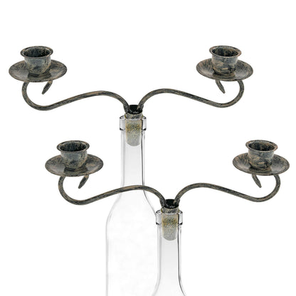 Wine Bottle Candle Holder Candelabra – 2 Candle Topper Set of 2 – Rustic Wine Bottle Decor for Table Centerpieces