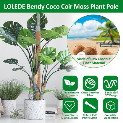 LOLEDE 4 Pack Moss Pole, 27.5 Inches Bendable Coco Coir Poles Monstera Plant Support for Climbing Indoor Plants, DIY Plant Stakes Kit Support for Pothos, Philodendron,Potted Plants