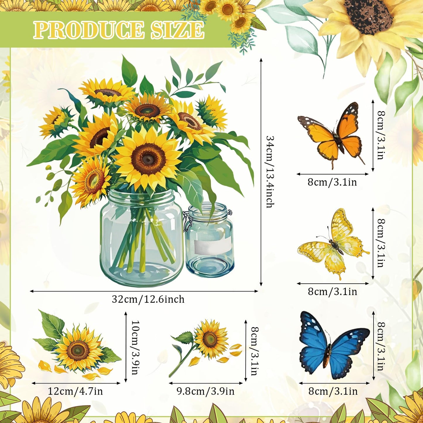 6Pcs Flower Dishwasher Magnet Cover Sunflower Vase Butterfly Sunflower Fridge Magnetic Dishwasher Sticker Decorations Sunflower Cruise Door Magnet Decorative for Spring Kitchen Refrigerator Cover