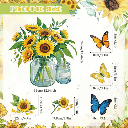 6Pcs Flower Dishwasher Magnet Cover Sunflower Vase Butterfly Sunflower Fridge Magnetic Dishwasher Sticker Decorations Sunflower Cruise Door Magnet Decorative for Spring Kitchen Refrigerator Cover