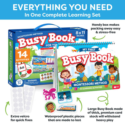 Montessori Preschool Busy Book for Toddlers Ages 3 and Up - Preassembled - Preschool Learning Activities Montessori Educational Toys - Gifts for 3 Year Old Boys, Toddler Learning Toys Activities