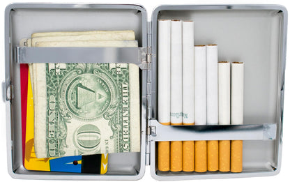 Set of 2 Metal-Plated 100s Leather Cigarette Case & Stash Box (Crocodile Black)