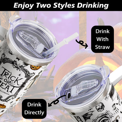 qoepfnsh Halloween Tumbler 40 oz Tumblers with Handle and Straw Goth Gothic Stainless Steel Insulated Coffee Cups Mugs Halloweens Gifts Stuff for Women Girls