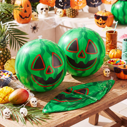 Jenaai 6 Pcs Summer Halloween Inflatable Jack O Melon Beach Bulk 11 Inch Summer Halloween Swimming Pool PVC Watermelon Beach Balls for Home Haunt House Pool Festival Watermelon Party Decorations