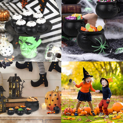 Zimati Cauldron Halloween Table Decor, 12 Pcs Large and Mini Black Plastic Hanging Cauldrons Serving Set, Spooky Witches Cauldron Candy Serving Bowls for Indoor Home Hocus Pocus Party Decorations