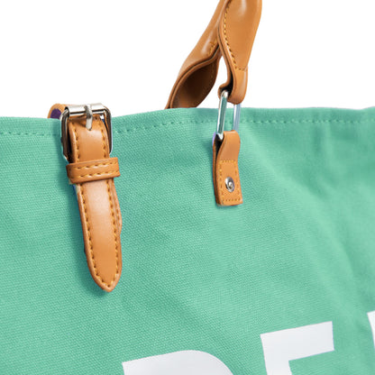 Keho Women's Fashion Trendy Beach Bag – Vegan Leather Handles, Pockets, & Waterproof/Sandproof Design - (Green)