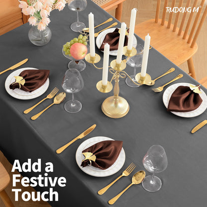 RUDONG M 72 Pack Chocolate Brown Satin Napkin, 17 x 17 Inch Square Cloth Napkins, Soft Fabric Napkin with Scalloped Edges, Reusable Washable Dinner Table Napkins for Wedding, Banquet, Party