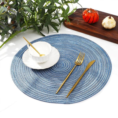SHACOS Round Braided Placemats Set of 12 Circle Place Mats Cotton Polyester Kitchen Table Mats for Dining Table Wedding Party Decor (Blue Gray, 12)