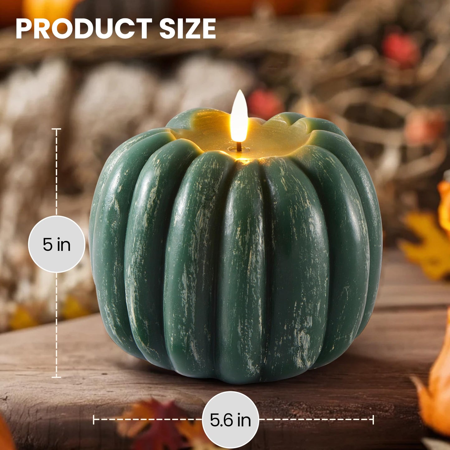 Velsyn Fall Decorations for Home, Flickering Flameless Wax Pumpkin LED Candle with Timer Remote Control, Thanksgiving Gifts, Autumn Farmhouse Rustic Harvest Decor for Tiered Tray Table Indoor (Green)