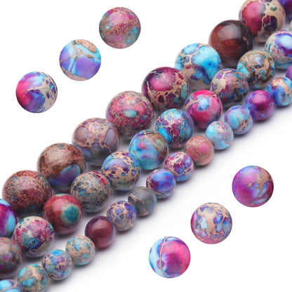 Youngbling Natural Gemstone Beads for Jewelry Making,6mm Purple-red Imperial Jasper Polished Round Smooth Stone Beads for Bracelet Necklace 15 Inch
