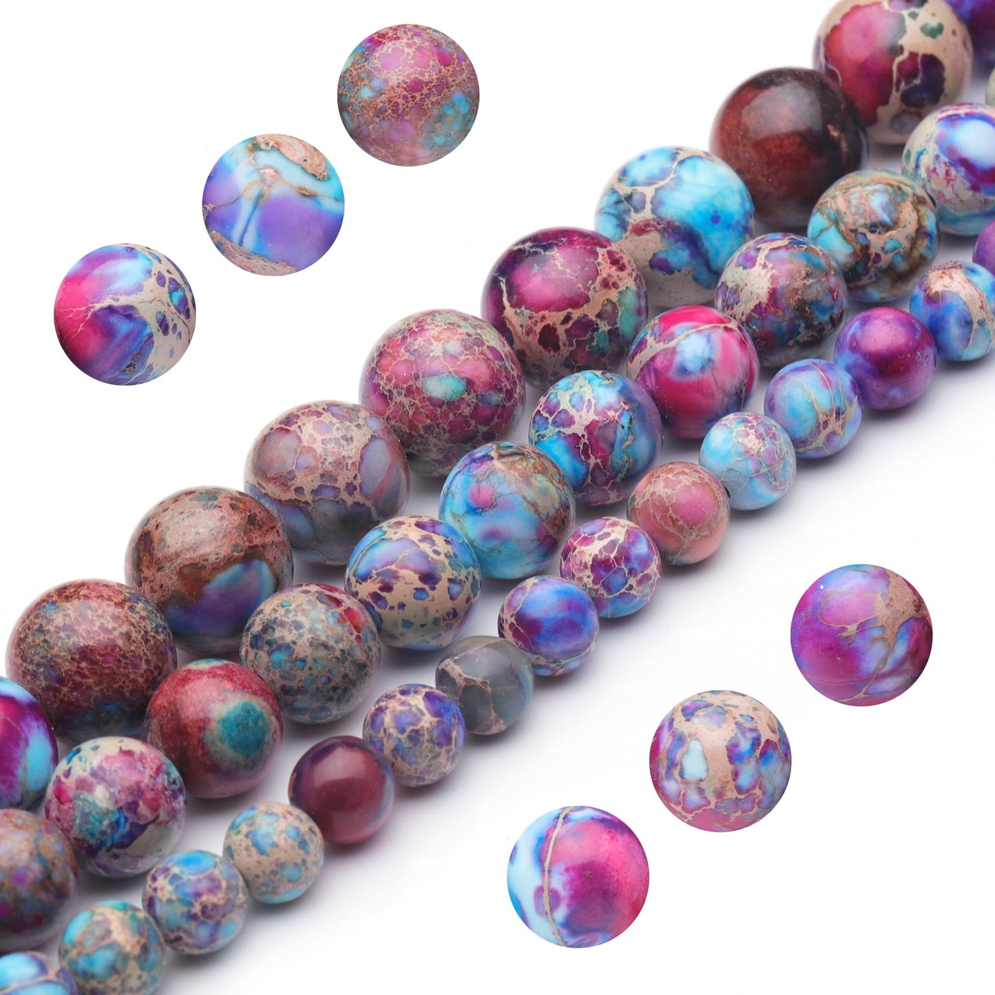 Youngbling Natural Gemstone Beads for Jewelry Making,10mm Purple-red Imperial Jasper Polished Round Smooth Stone,Genuine Real Stone Beads for Bracelet Necklace 15 Inch