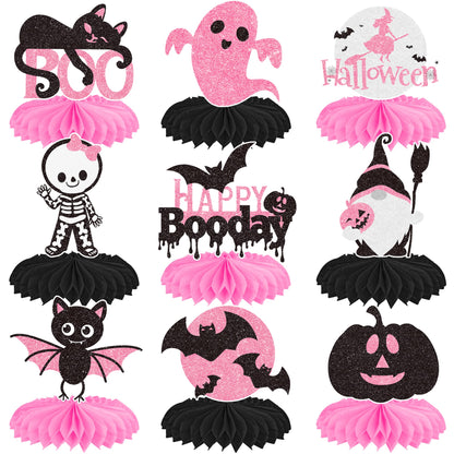 Halloween Happy Boo Day Honeycomb Centerpieces 12PCS Pink Black Little Boo Baby Shower Decorations Halloween Birthday Party Table Centerpieces Ghost Pumpkin Decor for Gender Reveal Suuplies