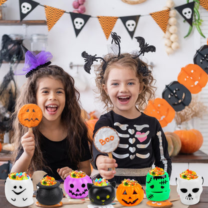 FOIMAS 14 Pack Mini Halloween Candy Cauldron,Pumpkin Ghost Candy Bucket Holder with Handles for Trick or Treat Halloween Party Favor Home Decoration Supply