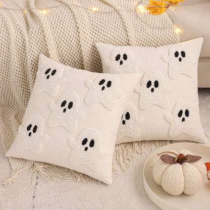 LUOYEHK Halloween Pillow Covers 18x18 Set of 2 Ghosts Decorative Throw Pillow Covers Holiday Canvas Embroidered Cushion Covers for Couch Sofa Bed Living Room
