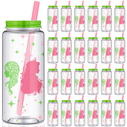 25 Pcs Witch Theme Party Decorations Bulk Reusable Plastic Cups 13.5 oz Pink and Green Drinking Tumblers with Lids Straws Witch Princess Party Favor Cup for Wizard Friendship Galentine Valentine Gift