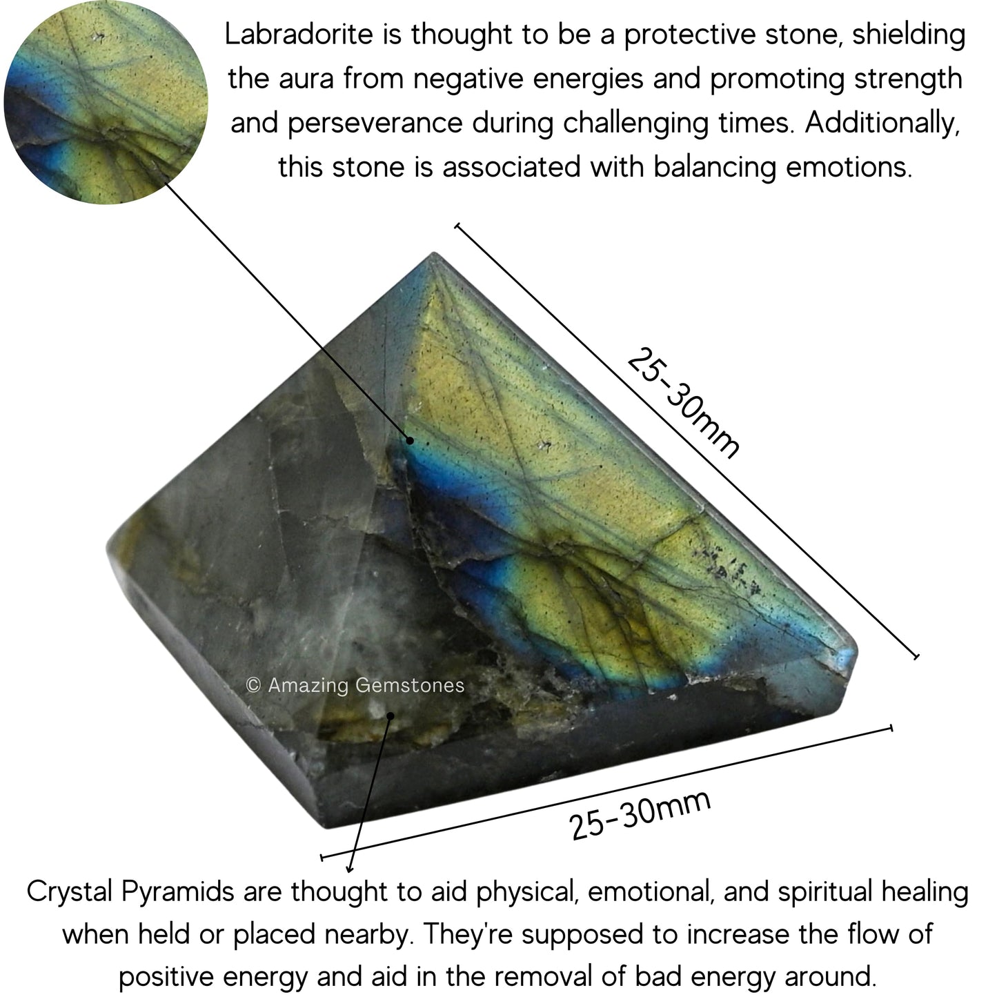 Amazing Gemstone Labradorite Pyramid Crystal Healing Stones - 1" Great Pyramid Figurine of Natural Stone Pyramid for Meditation, Reiki, Chakra Balancing and Crystal Pyramids Grid