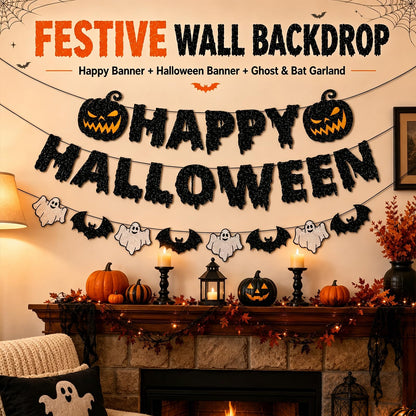 8Pack Halloween Decorations Indoor Halloween Decor, Spider Web Table Cloth/Black Lace Table Runner, Fireplace Mantel Scarf, Cobweb Lampshade with 3D Bat Wall Stickers, Halloween Spooky Home Decor.