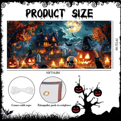Remagr 7 x 16 ft Halloween Garage Door Banner Large Halloween Hanging Backdrop Door Cover Gloomy Skull Garage Wall Decoration Backdrop Mural for Party Wall Window Yard Outdoor Holiday