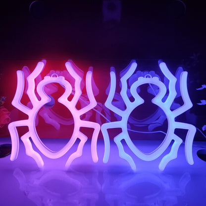JYWJ Spider Double Sided Neon Signs,USB or 3-AA Battery Powered Neon Light,LED Desktop Wall Decoration,Various Parties,Decoration Of Business Premises (Purple)