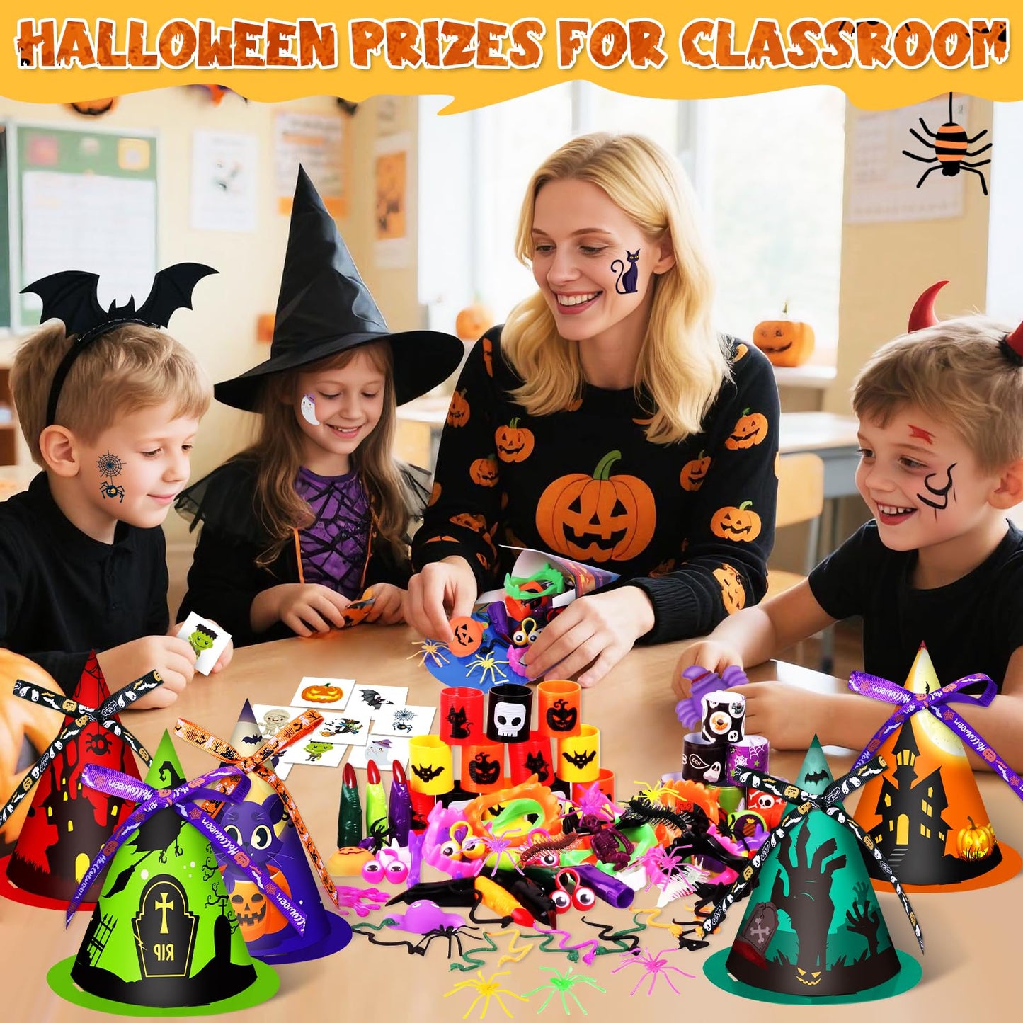 234 PCS Halloween Party Favors for Kids,24 Pack Witch Hat Shaped Goodie bag Stuffers with Non-Candy Trick Or Treat Toys Bulk,Goodie Bags Basket Stuffers,Classroom Favors Gifts for Boys Girls