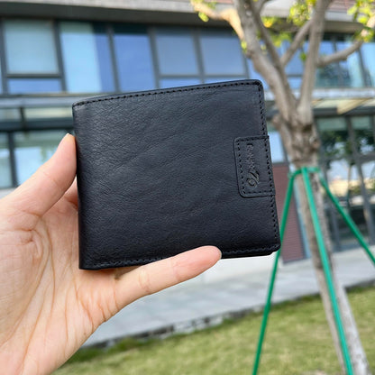 GZBOSHENG Mens Genuine Leather Bifold RFID Blocking Wallet for Men with 2 ID Window 9 Card Holders 2 cash pockets,Includes Gift Box for Father (Black)