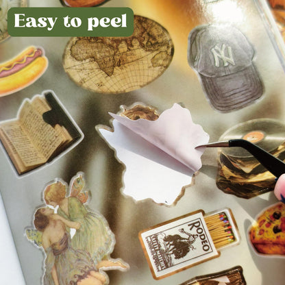 PRSTINCOL Vintage Sticker Book with 30 Pages of Ephemera Stickers, Aesthetic Junk Journaling Supplies for Scrapbooking Adults, 8.3 by 5.5 Inches, Over 550 Pieces