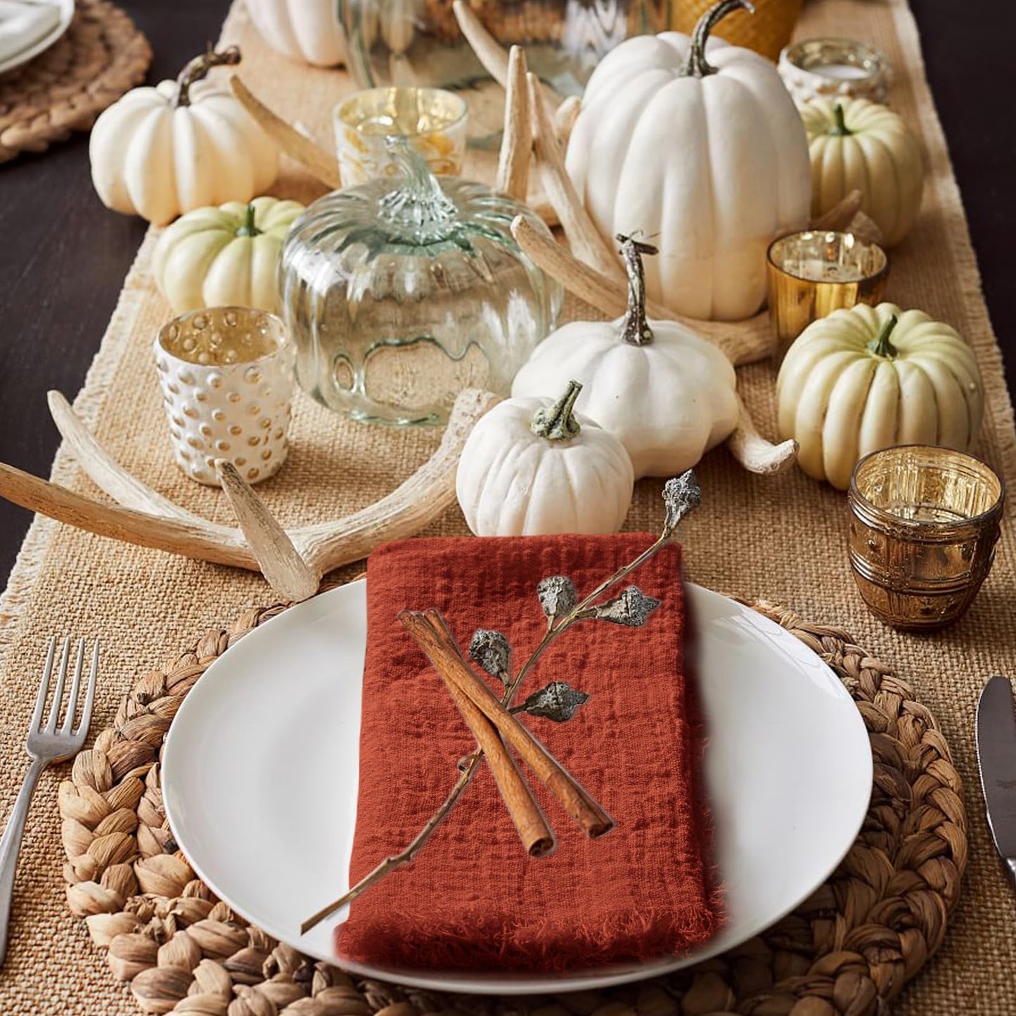 12 Pack Terracotta Napkins Cotton Linen Napkins 16 x 16 Inch Terracotta Cloth Napkin Handmade with Fringe Soft Washable Rustic Dinner Napkin Cloths for Wedding Party Dinner Table