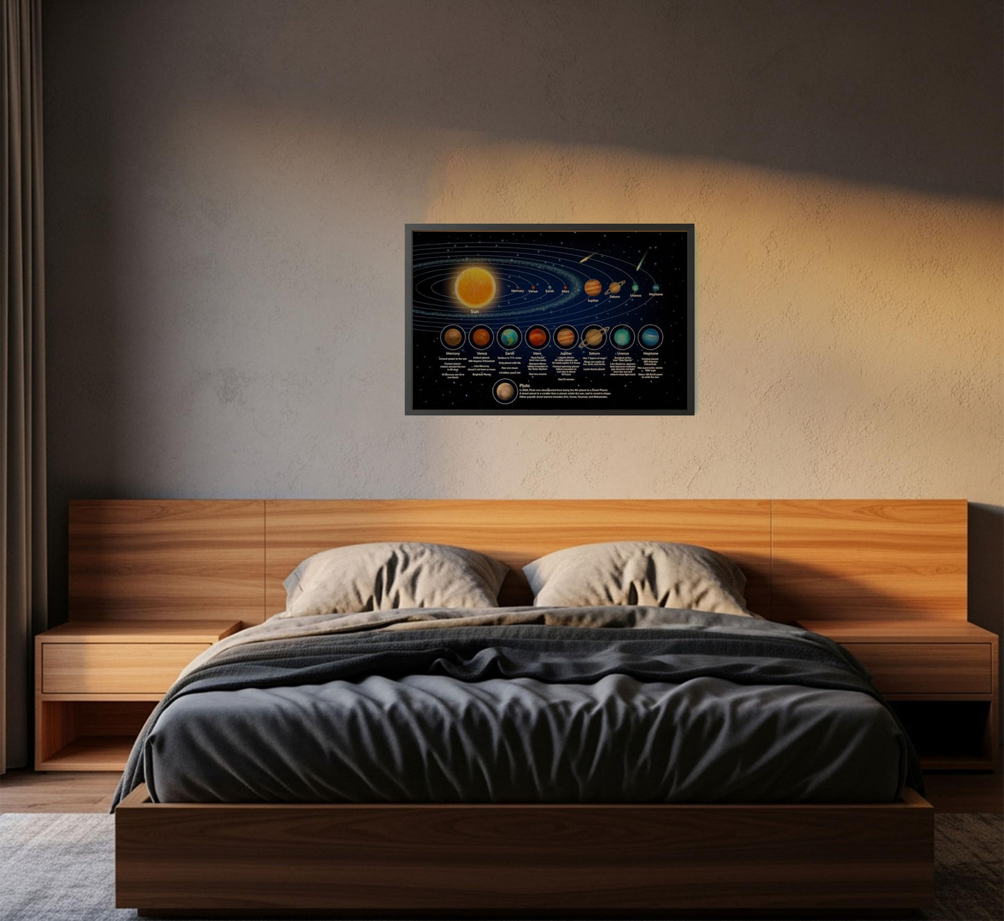 Solar System Poster for Kids, Educational Cartoon Planets Wall Art - 11x17 Black Framed Print - Perfect for Toddler Bedroom, Playroom, or Classroom Decor - Inspires Learning and Curiosity