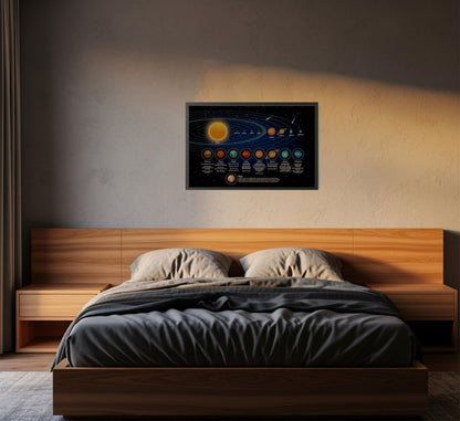 Solar System Poster for Kids, Educational Cartoon Planets Wall Art - 11x17 Black Framed Print - Perfect for Toddler Bedroom, Playroom, or Classroom Decor - Inspires Learning and Curiosity