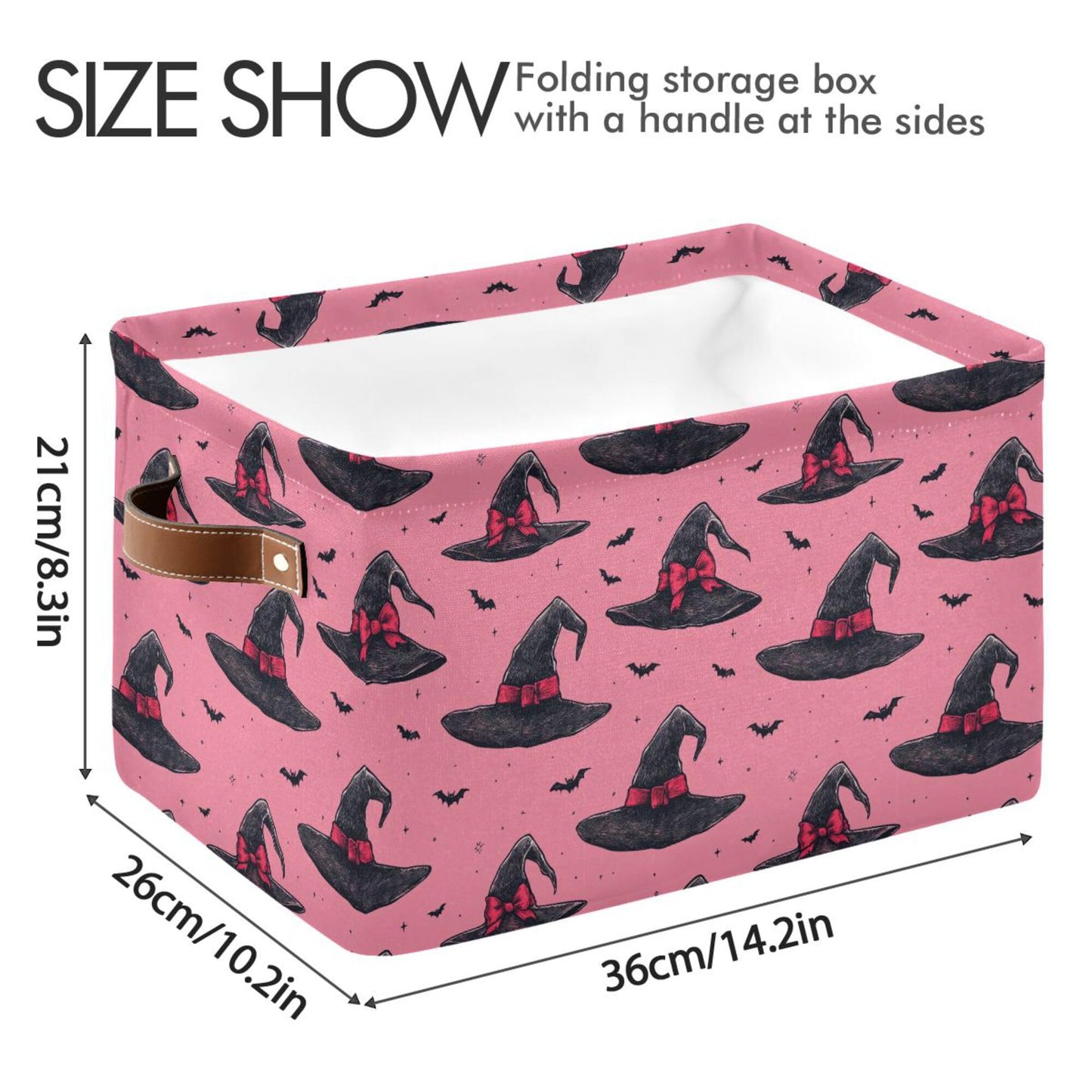 Wamika Halloween Witch Hat Storage Basket with Waterproof Liner and PU Handles Pink Bow Bowknot Bat Storage Bins Boxes 14.2" Collapsible Decorative Organizer Baskets for Bedroom Closet Office 1 Pack