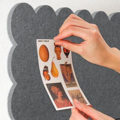 Lightomorrow Scalloped Bulletin Board, 24 x 18 Inches Felt Pin Board - Decorative Cork Alternative for Wall, Foldable Picture Self-Adhesive Vision Prayer Board with 20 Pushpins - Gray