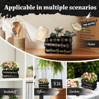 ehuoyan Gothic Book Flower Vase Stacked Black Magic Books Halloween Decorations Indoor Gothic Decor Flower Pot Candy Bowl Snack Storage Box Dark Academia Bookshelf Decor for Book Lovers