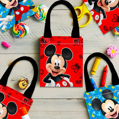 Mickey Mouse Party Favor Bags Set – 12 Pack of 8" Mickey Mouse Party Goodie Bags for Kids Bulk Reusable Mini Totes | Disney Birthday Party Supplies