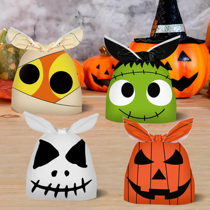 100 Pcs Halloween Treat Bags Rabbit Ear Candy Bags Trick or Treat Small Plastic Goodie Bag Halloween Party Favor Bags for Kids Party Favor Supplies, 4 Designs
