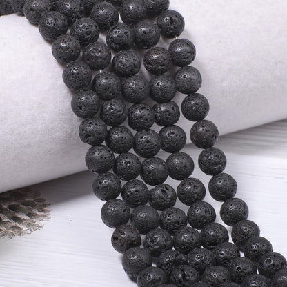NITOPUPU 100Pcs 8mm Natural Black Volcanic Lava Gemstone Beads Round Loose Stone Beads for Jewerly Making with Crystal Stretch Cord