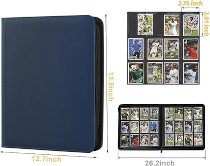 12 Pocket Ringless Side Loading Trading Card Binder, 720 Cards PU Fixed Page Zipper Card Album for TCG Sports Game Cards, Not Fit Top Loaders (Dark Blue)