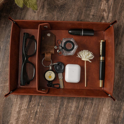 JUOOE Husband Birthday Gift for Husband PU Leather Tray Unique Anniversary Birthday Gifts from Wife Men Gift Ideas for Him (Brown for Husband)