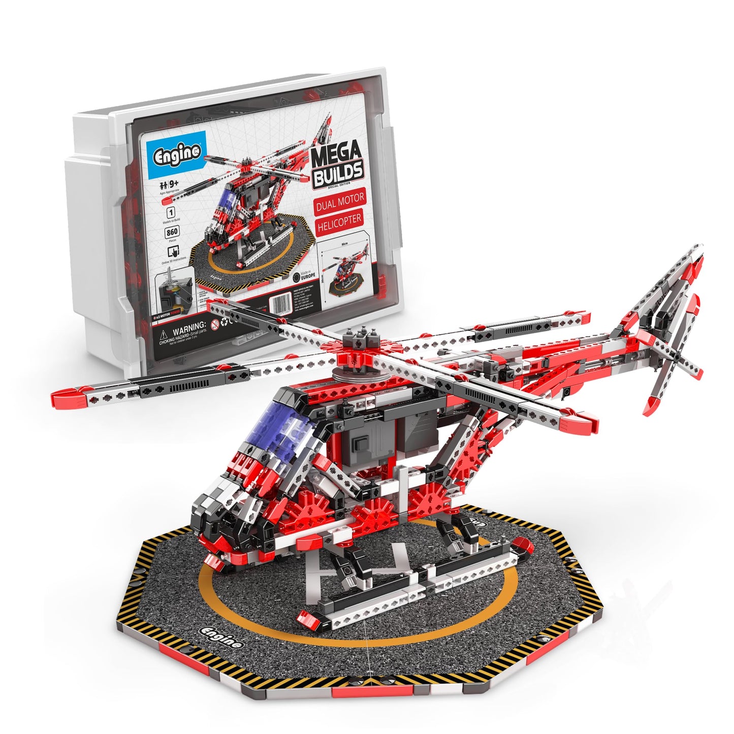 ENGINO: Mega Builds - Dual Motor Helicopter - 870pc Model Toy Building Set, Snap-Fit Assembly Construction, Motorized Rotors, STEM Mechanics, Kids 9+