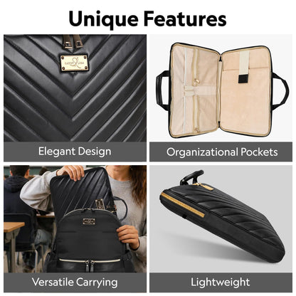 SANDY LISA Capri Women Laptop Sleeve |Compatible with MacBook Pro 14 inch | MacBook Air/Pro 13-13.3 Notebook | MacBook Air M2 13 inch | Buttery Soft Padded Chevron - Black