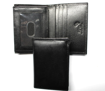 L-Fold Credit Card Trifold Black Leather Wallet - RFID Blocking