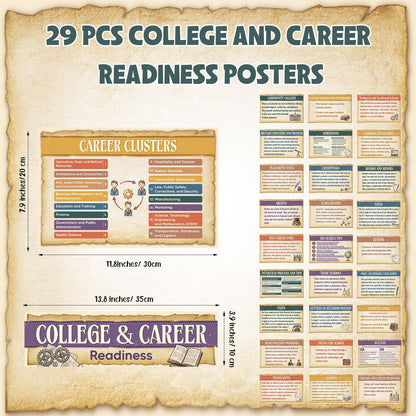 Outus 29 Pcs College and Career Readiness Posters Bulletin Board Kits for High School Classroom Decorations College Jobs and Career Interactive Bulletin Board Set Higher Educational Poster (Retro)