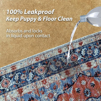 nunubaby Washable Pee Pads for Dogs, Stylish, Non-Slip and Leak-Proof Pee Pads. Reusable Potty Pads for Dogs for Crates and Floors.(Red/Floral,48" x48" )
